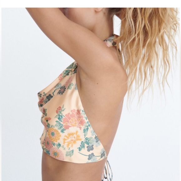 Zara Satin Effect Ecru Floral Top size S - Picture 3 of 10